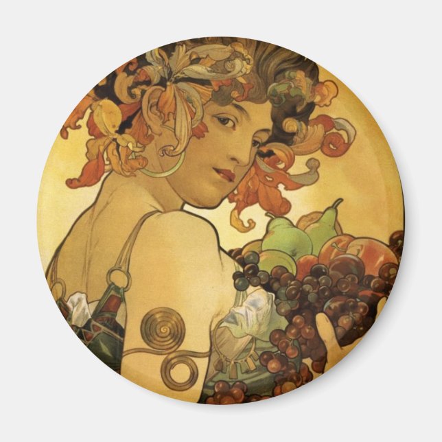 Alphonse Mucha Fruit Painting Magnet (Front)