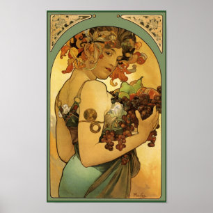 Alphonse Mucha Fruit Painting no border Poster