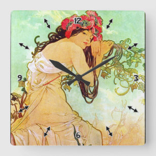 Alphonse Mucha Girl By The Pond Square Wall Clock