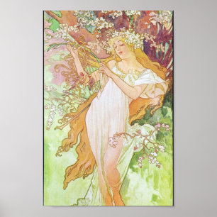 Alphonse Mucha Girl In Garden Art Nouveau   Poster