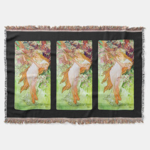 Alphonse Mucha Girl In Garden Throw Blanket