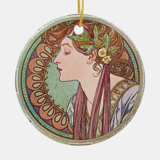 Alphonse Mucha Goddess Art Ceramic Tree Decoration (Front)