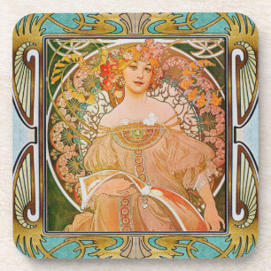 Alphonse Mucha hard plastic Coaster set of 6 #01