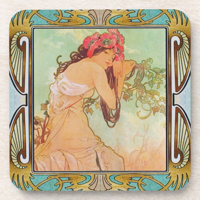 Alphonse Mucha hard plastic Coaster set of 6 #03 (Front)