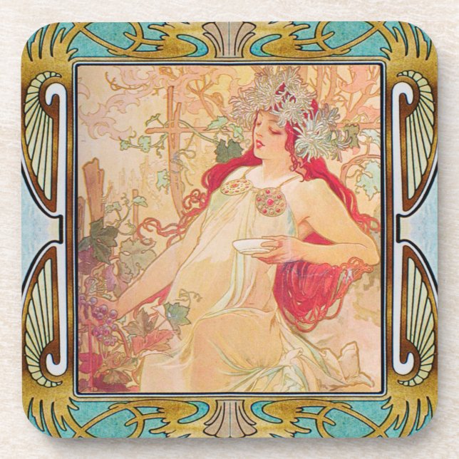Alphonse Mucha hard plastic Coaster set of 6 #05 (Front)