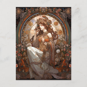 Alphonse Mucha Inspired Art Nouveau Postcard