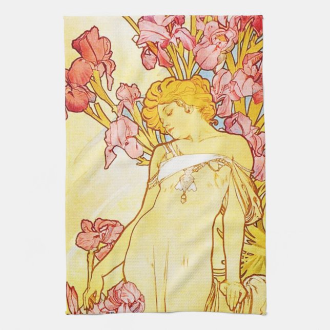 Alphonse Mucha Iris Kitchen Towel (Vertical)
