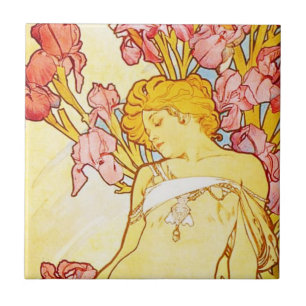 Alphonse Mucha Iris Tile