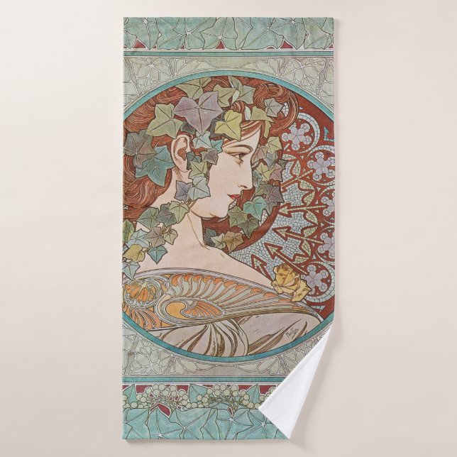 Alphonse Mucha - Ivy Bath Towel (Bath Towel)