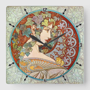 Alphonse Mucha Ivy Square Wall Clock