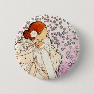 Alphonse Mucha La Dame 1896 Art Nouveau Vintage 6 Cm Round Badge