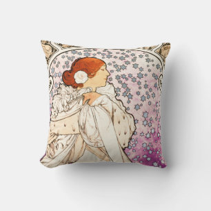 Alphonse Mucha La Dame 1896 Art Nouveau Vintage Cushion