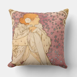 Alphonse Mucha La Dame Aux Camelias: Art Nouveau Cushion