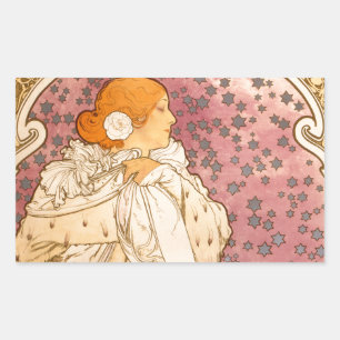 Alphonse Mucha La Dame Aux Camelias: Art Nouveau Rectangular Sticker