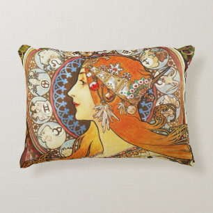Alphonse Mucha La Plume Zodiac Art Nouveau Vintage Decorative Cushion