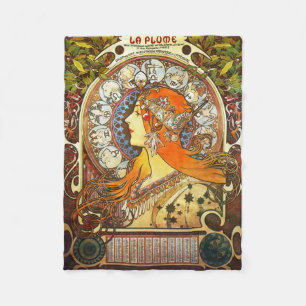 Alphonse Mucha La Plume Zodiac Art Nouveau Vintage Fleece Blanket