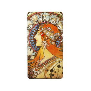 Alphonse Mucha La Plume Zodiac Art Nouveau Vintage Label