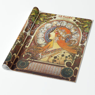 Alphonse Mucha La Plume Zodiac Art Nouveau Vintage Wrapping Paper