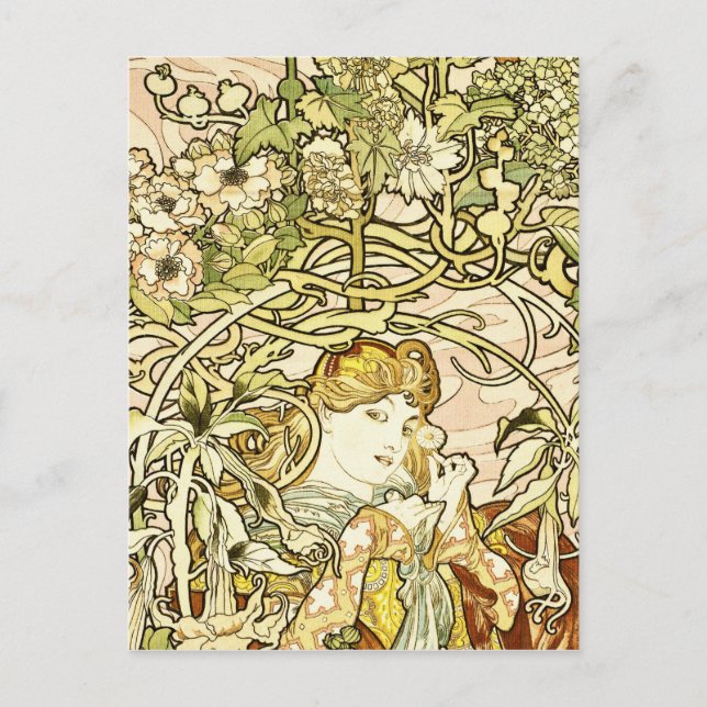 Alphonse Mucha - Lady With Daisy 1898 Postcard (Front)