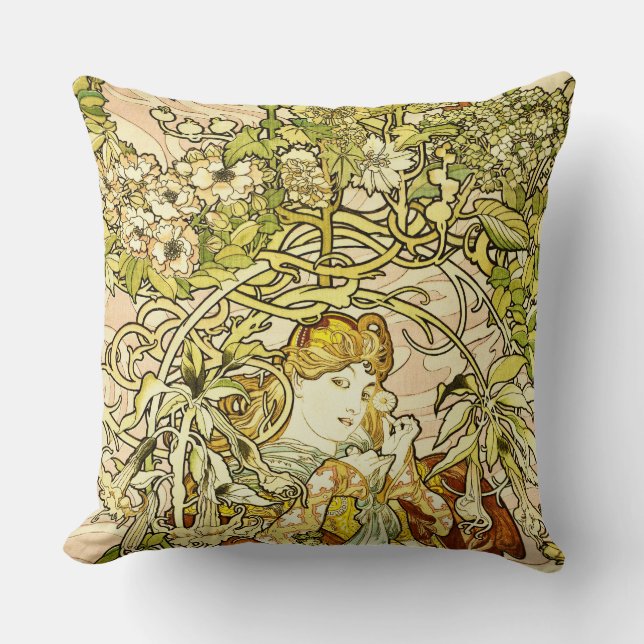 Alphonse Mucha - Lady With Daisy Cushion (Front)