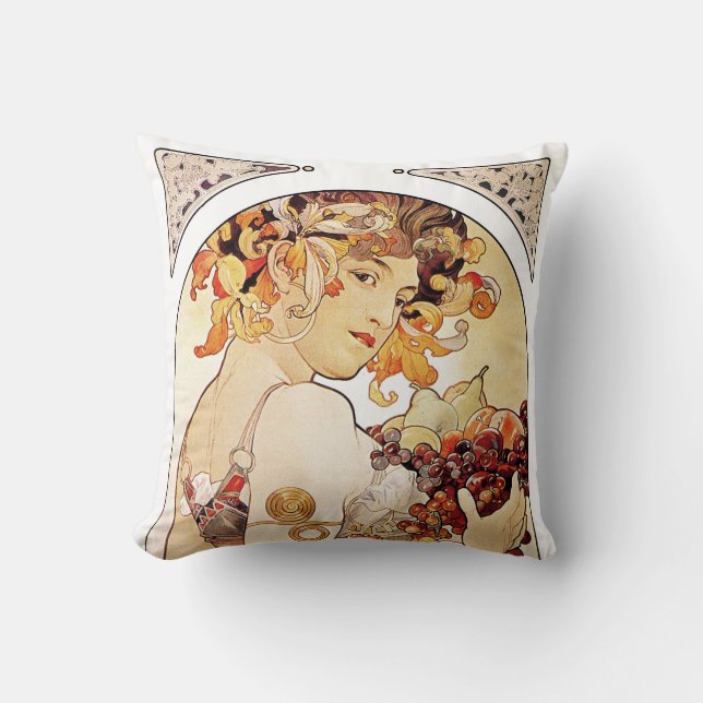 Alphonse Mucha Lady With Fruit Cushion (Front)