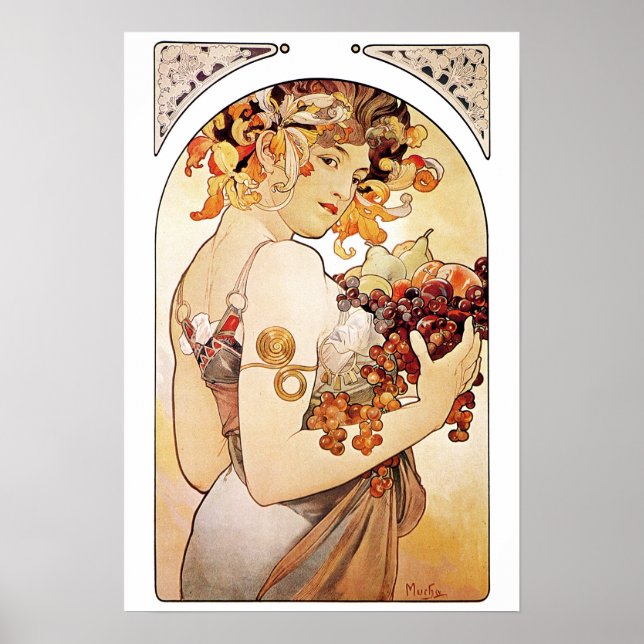 Alphonse Mucha Lady With Fruit Poster (Front)