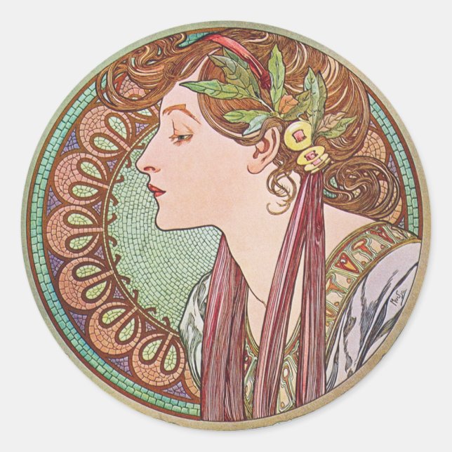 Alphonse Mucha Laurel Art Nouveau Stickers (Front)