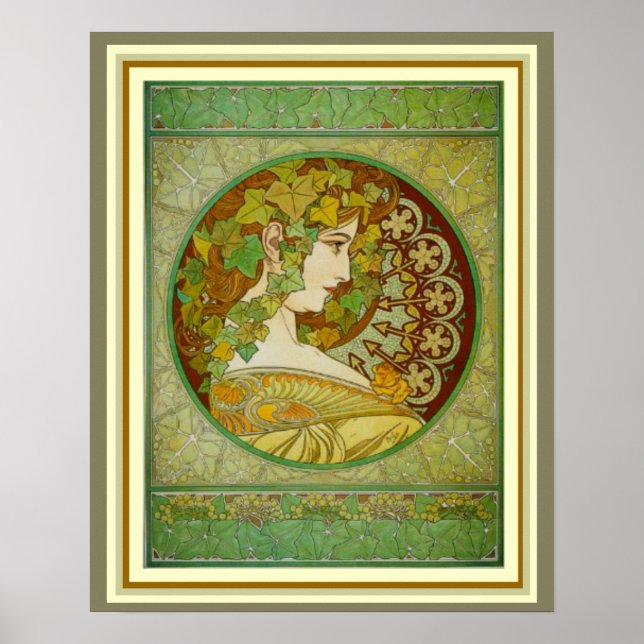Alphonse Mucha Laurel Leaves 16 x 20 Poster (Front)