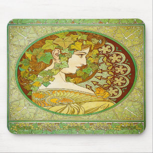 Alphonse Mucha Laurel Mouse Pad
