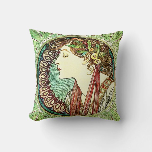 Alphonse Mucha Laurel Pillow (Front)