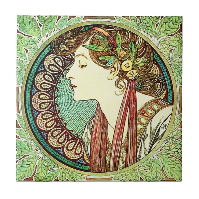 Alphonse Mucha Laurel Tile (Front)