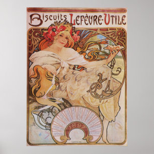 Alphonse Mucha. Lefevre-Utile Biscuits, 1896 Poster