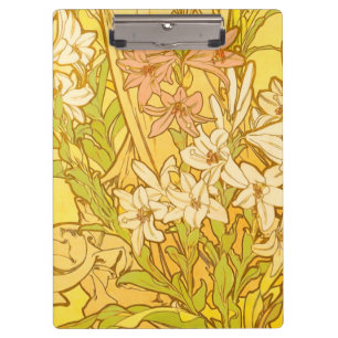 Alphonse Mucha Lily Flowers Pattern: Art Nouveau Clipboard