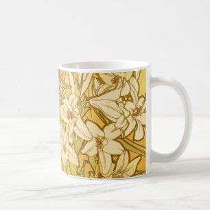 Alphonse Mucha Lily Flowers Pattern: Art Nouveau Coffee Mug