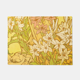 Alphonse Mucha Lily Flowers Pattern: Art Nouveau Doormat