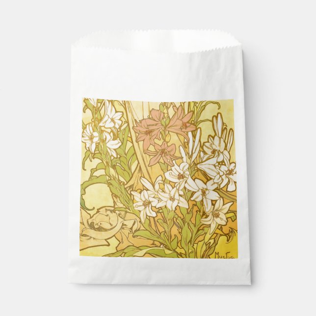 Alphonse Mucha Lily Flowers Pattern: Art Nouveau  Favour Bag (Front)