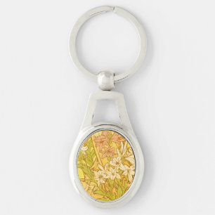 Alphonse Mucha Lily Flowers Pattern: Art Nouveau Key Ring