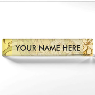 Alphonse Mucha Lily Flowers Pattern: Art Nouveau Nameplate