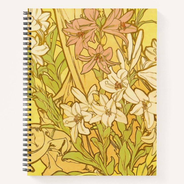Alphonse Mucha Lily Flowers Pattern: Art Nouveau  Notebook (Front)
