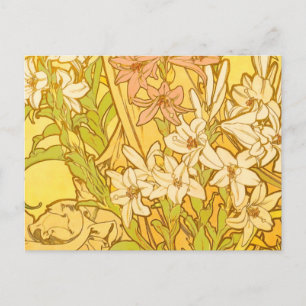 Alphonse Mucha Lily Flowers Pattern: Art Nouveau Postcard