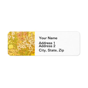 Alphonse Mucha Lily Flowers Pattern: Art Nouveau Return Address Label