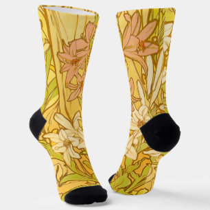 Alphonse Mucha Lily Flowers Pattern: Art Nouveau Socks