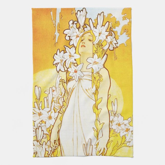 Alphonse Mucha Lily Kitchen Towel (Vertical)