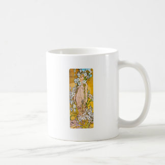 Alphonse Mucha - Lily - White Border Coffee Mug