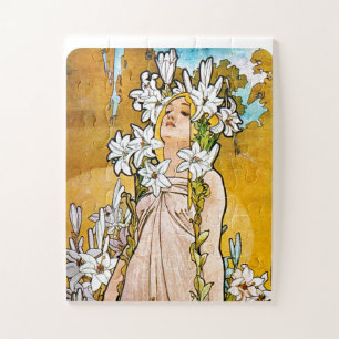 Alphonse Mucha - Lily - White Border Jigsaw Puzzle