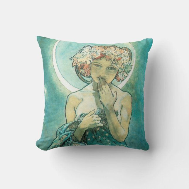 Alphonse Mucha Moonlight Clair De Lune Art Nouveau Cushion (Front)