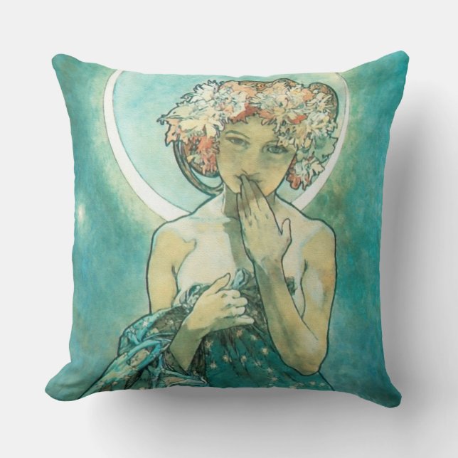 Alphonse Mucha Moonlight Clair De Lune Art Nouveau Cushion (Front)