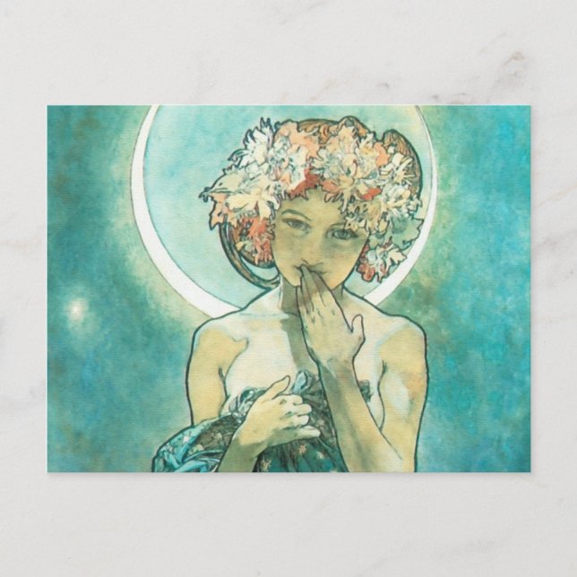 Alphonse Mucha Moonlight Clair De Lune Art Nouveau Postcard (Front)