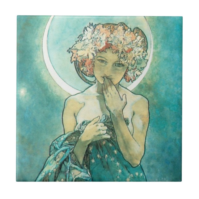 Alphonse Mucha Moonlight Clair De Lune Art Nouveau Tile (Front)