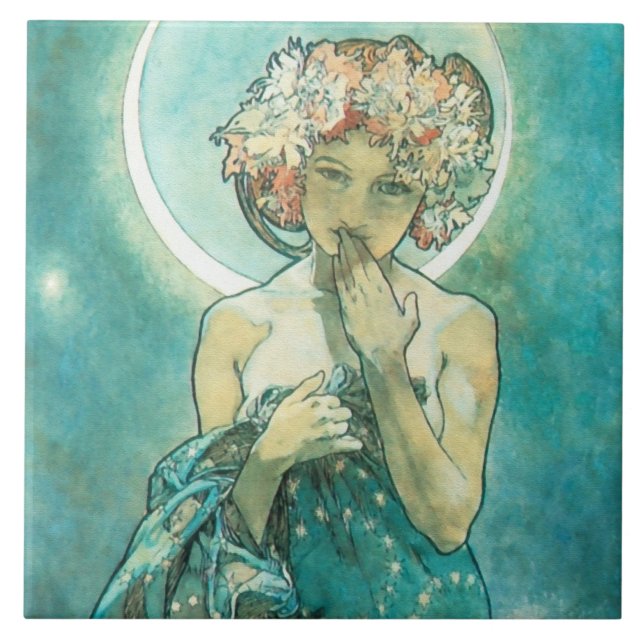 Alphonse Mucha Moonlight Clair De Lune Art Nouveau Tile (Front)